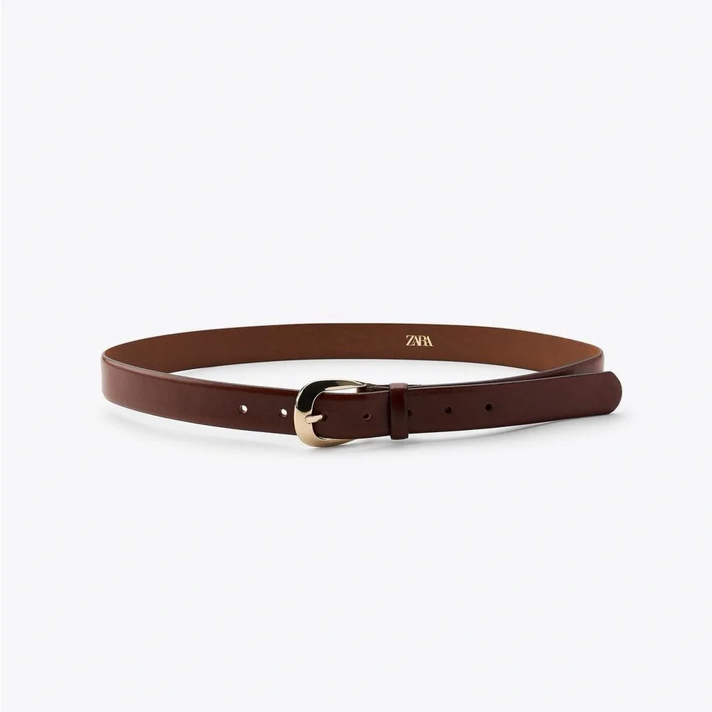 NWT. Zara Brown Leather Belt with an Oval Buckle. Size 30.
